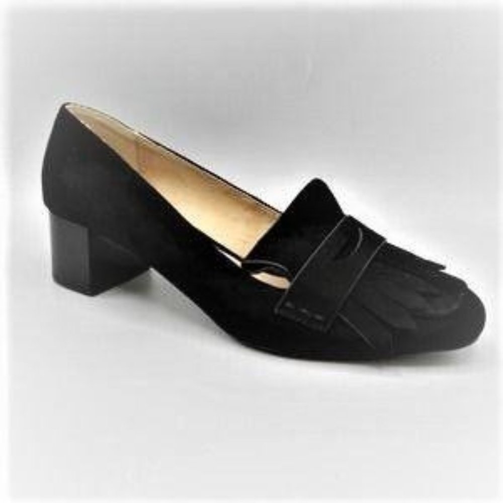 J. Jill Juliette Kylie Black Suede Leather Kiltie Block Mid Heel Pumps 6.5M